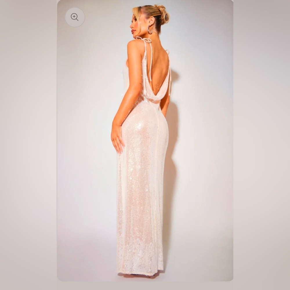 PRETTYLITTLETHING * NWT* Nude Sequin Super Low Maxi Dress EU 14 US 10